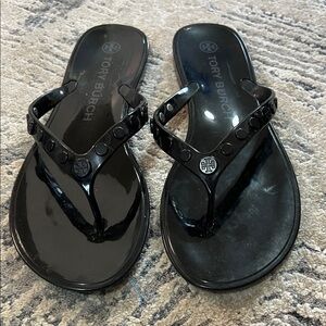 Tory Burch Black Studded Jelly Flip Flops size 8